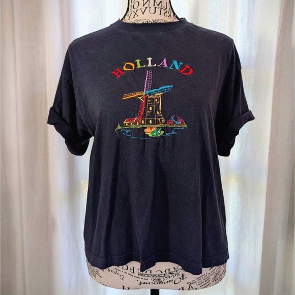 Vintage Y2K Kidcore Holland Retro Navy Baby Tee - Picture 2 of 6